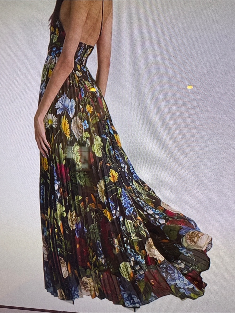 Alice and Olivia Hannah Pleated Floral Halter Maxi Dress with High Slit Size 0 - Picture 3 of 10